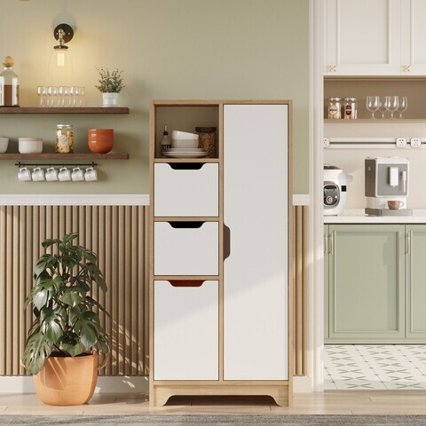 Dulap multifunctional, Hanah Home, LIB1-SW, 71x140x34 cm, PAL, Stejar / Alb
