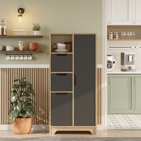 Dulap multifunctional, Hanah Home, LIB1-SA, 71x140x34 cm, PAL, Stejar / Antracit