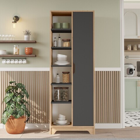 Dulap multifunctional, Hanah Home, LIB2-SA, 72x180x34 cm, PAL, Stejar / Antracit