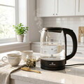 Fierbator electric Blaumann, Black Silver, 1.7L, 2200W, sticla borosilicata/plastic, negru/transparent