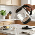 Fierbator electric Blaumann, Black Silver, 1.7L, 2200W, sticla borosilicata/plastic, negru/transparent