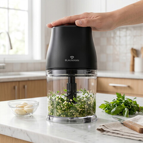 Tocator electric Blaumann, Black Silver, 0.5L, 250W, inox/plastic, negru/transparent