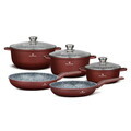Set de gatit 8 piese, cu invelis ceramic, Blaumann, Cera Stone, aluminiu turnat, rosu caramiziu