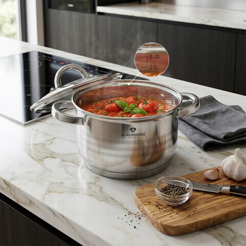 Cratita cu capac Blaumann, Gourmet, BL-1007A, 18 cm, 3.2L, inox, argintiu