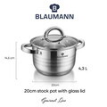 Oala cu capac Blaumann, Gourmet, BL-1008A, 20 cm, 4.3L, inox, argintiu