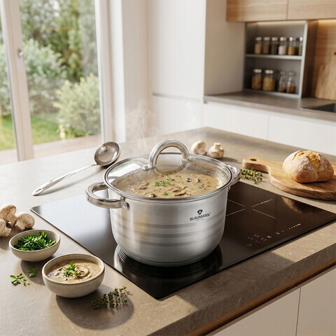 Oala cu capac Blaumann, Gourmet, 22 cm, 5.8L, inox, argintiu