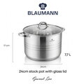 Oala cu capac Blaumann, Gourmet, BL-1010A, 24 cm, 7.7L, inox, argintiu