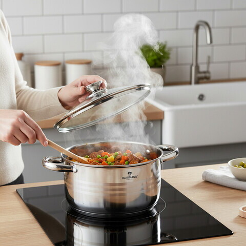 Oala cu capac Blaumann, Gourmet, BL-1020A, 20 cm, 3.8L, inox, argintiu