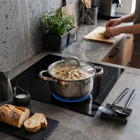 Oala cu capac Blaumann, Gourmet, BL-1020W, 20 cm, 3.8L, inox, argintiu