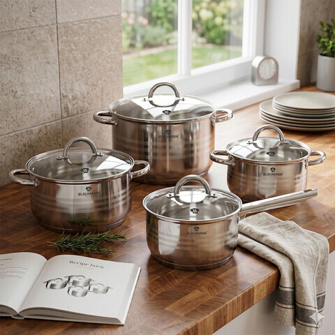 Set de gatit 8 piese,, Blaumann, Gourmet, inox, argintiu