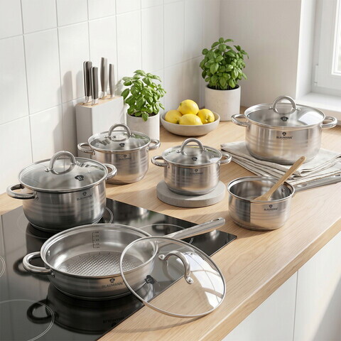 Set de gatit 12 piese, Blaumann, Gourmet Jumbo, inox, argintiu