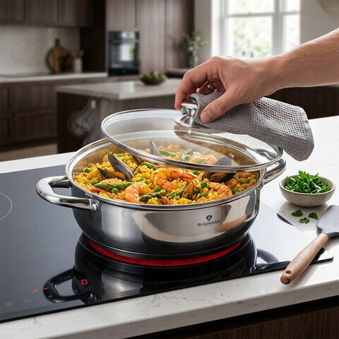 Oala cu capac Blaumann, Gourmet, BL-3867, 28 cm, 5.3L, inox, argintiu