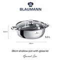 Oala cu capac Blaumann, Gourmet, BL-3867, 28 cm, 5.3L, inox, argintiu