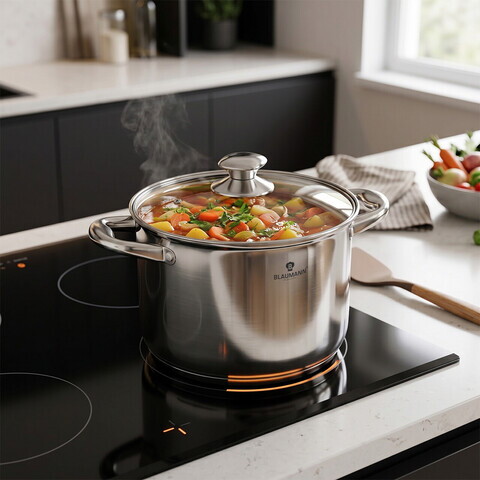 Oala cu capac Blaumann, Gourmet, 20 cm, 4.3L, inox, argintiu