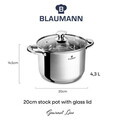 Oala cu capac Blaumann, Gourmet, 20 cm, 4.3L, inox, argintiu