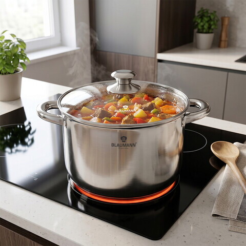 Oala cu capac Blaumann, Gourmet, BL-3869, 24 cm, 7.7L, inox, argintiu