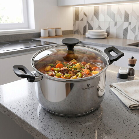 Oala cu capac Blaumann, Gourmet, BL-3855, 20 cm, 3.8L, inox, argintiu