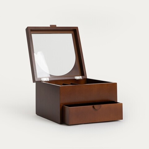 Cutie de bijuterii Liore, Homla, 20x20x13.5 cm, MDF/sticla, maro
