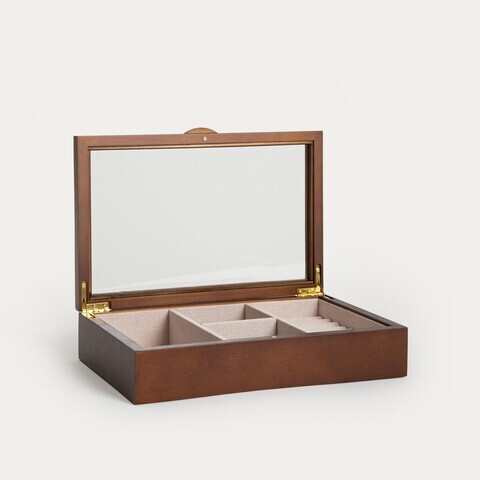 Cutie de bijuterii Liore, Homla, 29.8x18.8x6.8 cm, lemn/MDF/sticla, maro