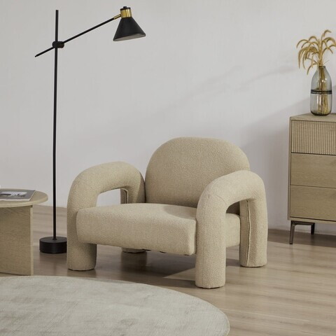 Fotoliu Sedia, Homla, 95x88x70 cm, MDF/metal/tesatura teddy boucle, bej