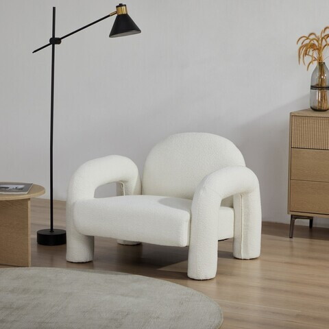 Fotoliu Sedia, Homla, 95x88x70 cm, MDF/metal/tesatura teddy boucle, ecru