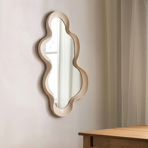 Oglinda decorativa Veya, Homla, 50x100 cm, sticla/plastic/MDF, bej