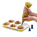 Set tava pentru briose si punga cu 4 duze de rezerva, Berlinger, Minions Collection, 26.5x18.5x2.5 cm, otel carbon, galben/alb