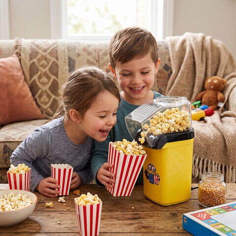 Aparat pentru popcorn Berlinger, Minions Collection, 1200W, 18.6x12.9x26.5 cm, inox/plastic, galben