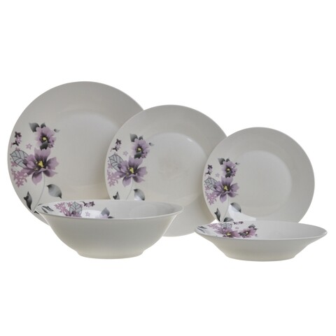 Serviciu de masa 20 piese InArt Flowers, portelan, alb-ivoriu/mov