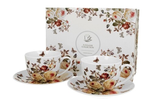 Set 2 cesti cu farfurioara, DUO, Zahra, 280 ml, portelan, multicolor