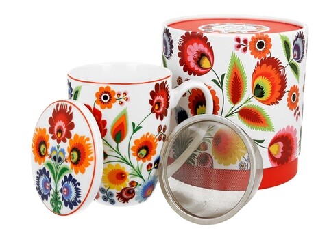 DUO Bögre szűrővel, Lowicz, 380 ml, porcelán, színes