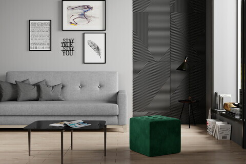 Taburet ELTAP, Nolla, 40x40x41 cm, lemn/poliester, verde inchis