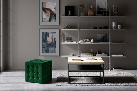 Taburet ELTAP, Sofia, 45x45x40 cm, lemn/poliester, verde inchis