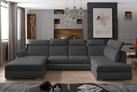 Coltar extensibil stanga 5 locuri ELTAP, Evl-13, Evanell, 336x211x102 cm, lemn/poliester, gri inchis/gri