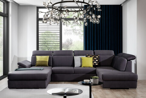 Coltar extensibil stanga 5 locuri ELTAP, Evl-44, Evanell, 336x211x102 cm, lemn/poliester, gri inchis