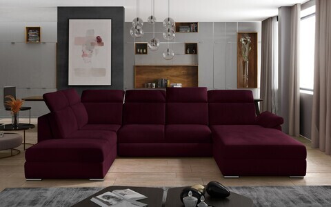 Coltar extensibil dreapta 5 locuri ELTAP, Evl-55, Evanell, 336x211x102 cm, lemn/poliester, visiniu