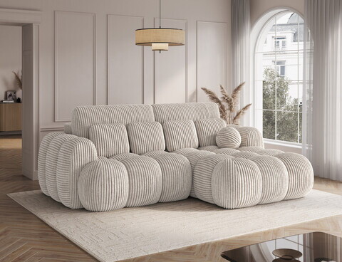 Coltar extensibil dreapta 4 locuri ELTAP, Covelion, 260x167x105 cm, lemn/catifea din poliester, alb murdar