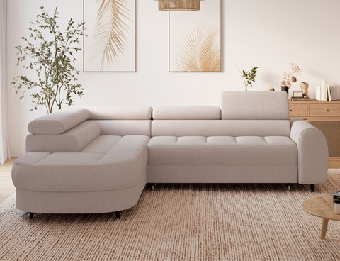 Coltar extensibil stanga 5 locuri ELTAP, LT-20XIL, Vesteria, 279x215x91 cm, lemn/tesatura boucle, bej