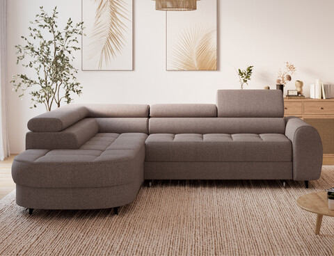 Coltar extensibil stanga 5 locuri ELTAP, LT-22TON, Vesteria, 279x215x91 cm, lemn/tesatura boucle, maro