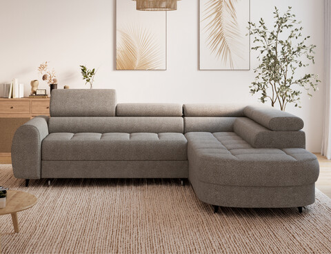 Coltar extensibil dreapta 5 locuri ELTAP, RT-20ROY, Vesteria, 279x215x91 cm, lemn/tesatura boucle, bej inchis