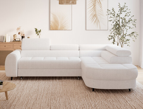 Coltar extensibil dreapta 5 locuri ELTAP, RT-01ROY, Vesteria, 279x215x91 cm, lemn/tesatura boucle, alb