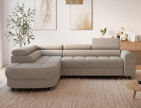 Coltar extensibil stanga 5 locuri ELTAP, LT-18ROY, Vesteria, 279x215x91 cm, lemn/tesatura boucle, bej inchis