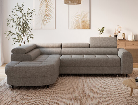 Coltar extensibil stanga 5 locuri ELTAP, LT-20ROY, Vesteria, 279x215x91 cm, lemn/tesatura boucle, bej inchis