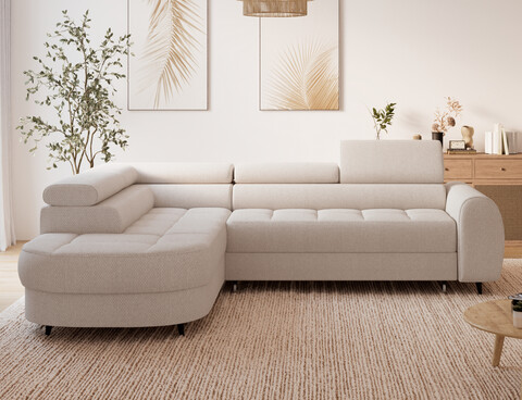 Coltar extensibil stanga 5 locuri ELTAP, LT-18TON, Vesteria, 279x215x91 cm, lemn/tesatura boucle, bej deschis