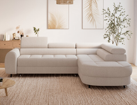 Coltar extensibil dreapta 5 locuri ELTAP, RT-18TON, Vesteria, 279x215x91 cm, lemn/tesatura boucle, bej deschis