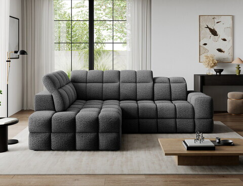 Coltar extensibil stanga 3 locuri ELTAP, Bronon, 296x200x109 cm, lemn/tesatura boucle, gri inchis