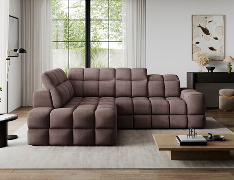 Coltar extensibil stanga 3 locuri ELTAP, Bronon, 296x200x109 cm, lemn/tesatura boucle, maro