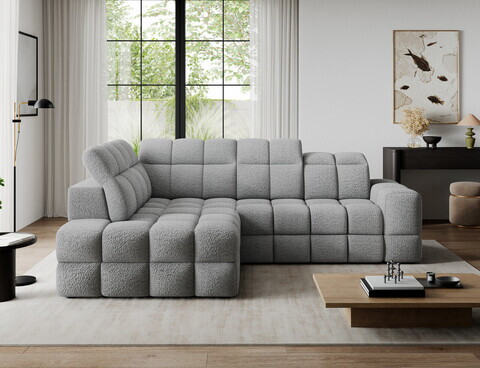 Coltar extensibil stanga 3 locuri ELTAP, Bronon, 296x200x109 cm, lemn/tesatura boucle, gri deschis