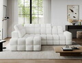 Coltar extensibil stanga 3 locuri ELTAP, Bronon, 296x200x109 cm, lemn/tesatura boucle, alb