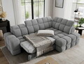 Coltar extensibil dreapta 3 locuri ELTAP, Bronon, 296x200x109 cm, lemn/tesatura boucle, gri deschis